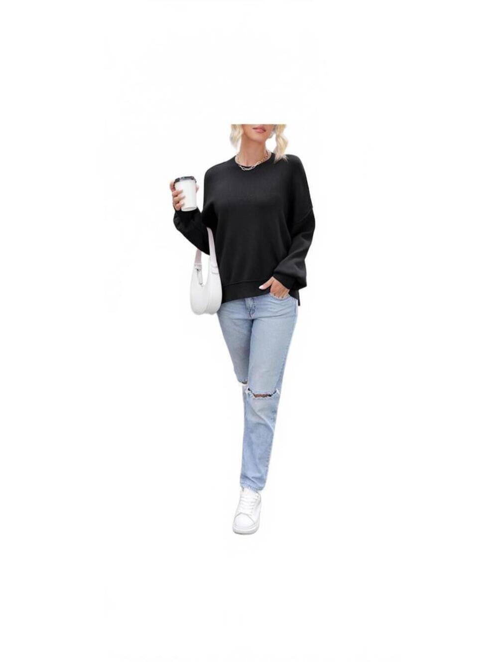 Dokotoo Black Oversized Crewneck Sweater